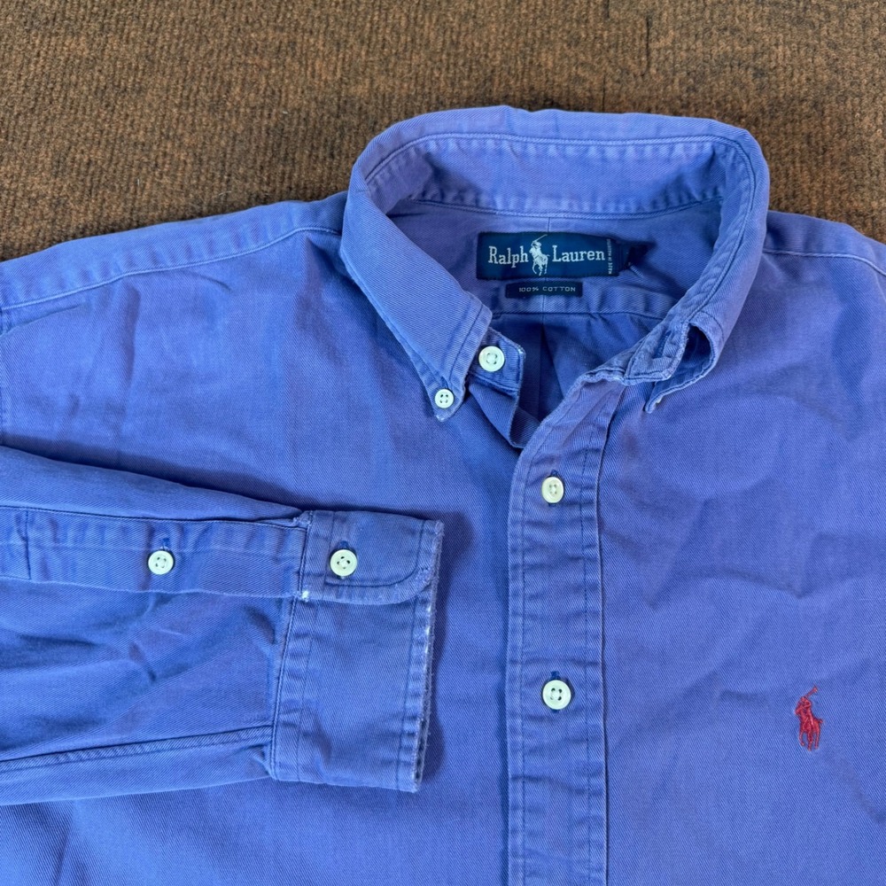 Ralph Lauren Button Down Shirt Mens Large Purple Cotton Pony Logo Long Sleeve L